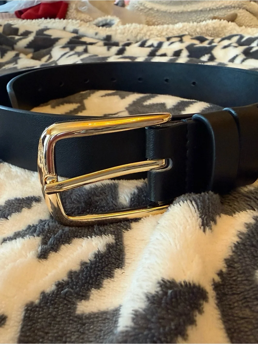 Classic Black Women’s Faux Leather Belt with Gold Buckle 100cm length